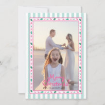 Roze en groene hulstblaadjes rand familie foto