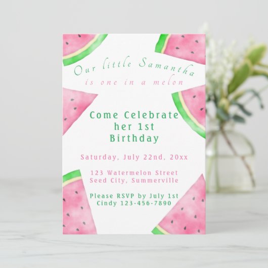 Roze en groene in een meloen van 1 dag uitnodiging (Staand voorkant)