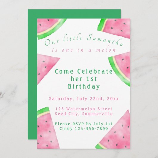 Roze en groene in een meloen van 1 dag uitnodiging (Voorkant / Achterkant)