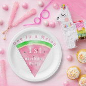 Roze en groene in een meloensmelter papieren bordje (Feest)