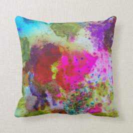 Roze en groene inktachtige, abstracte ontwerpkusse kussen
