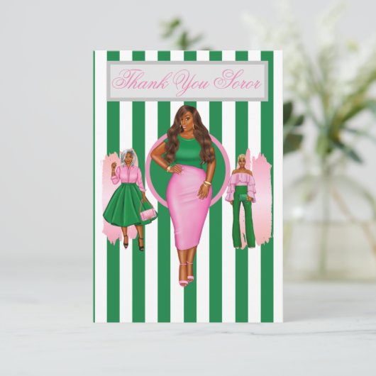 Roze en groene kaarten met dank (Staand voorkant)