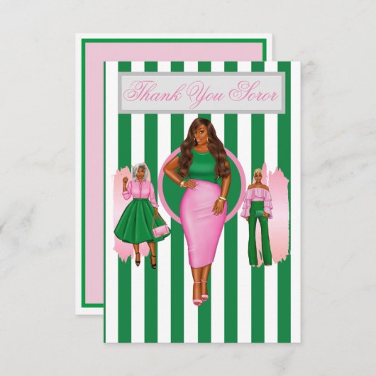 Roze en groene kaarten met dank (Voorkant / Achterkant)