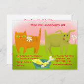 Roze en Groene Kat en Hond Huisdier Zittend Briefkaart (Voorkant / Achterkant)