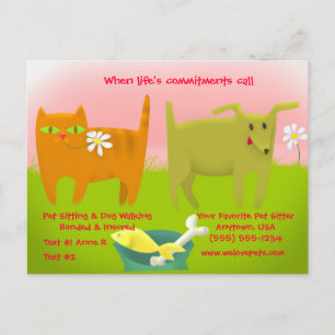 Roze en Groene Kat en Hond Huisdier Zittend Briefkaart