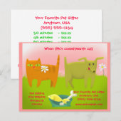 Roze en Groene Kat en Hond Huisdier Zittend Briefkaart (Voorkant / Achterkant)