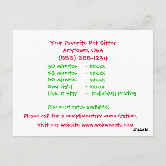 Roze en Groene Kat en Hond Huisdier Zittend Briefkaart (Achterkant)