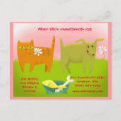 Roze en Groene Kat en Hond Huisdier Zittend Briefkaart (Voorkant)