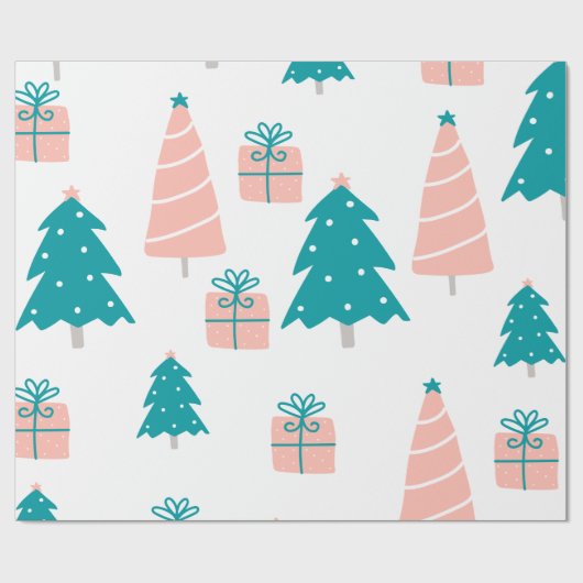 Roze en groene kerst cadeaupapier (Vlak)
