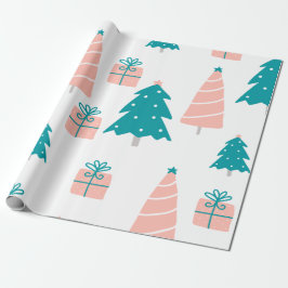 Roze en groene kerst cadeaupapier