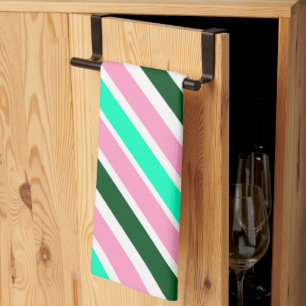 Roze en groene kerst-candy strepen theedoek