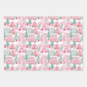 Roze en Groene Kerst Gingerbread Huizen Inpakpapier Vel (Voorkant 3)