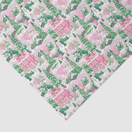 Roze en groene kerst huizen tissuepapier (Detail)