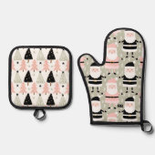 Roze en groene kerst ovenwant & pannenlap set (Voorkant)