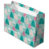 Roze en groene kerst sneeuw Wereldbollen Groot Cadeauzakje (Voorkant Gekanteld)