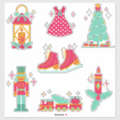 Roze en groene Kerst stickers (Vel)