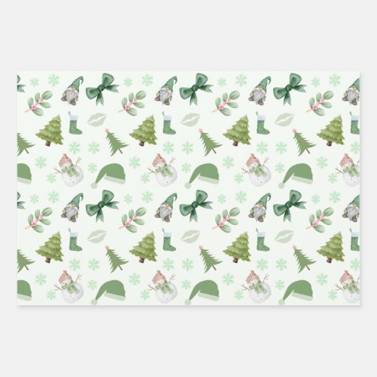 Roze en Groene Kerst Vakantie Verpakking Papier Inpakpapier Vel (Voorkant 2)