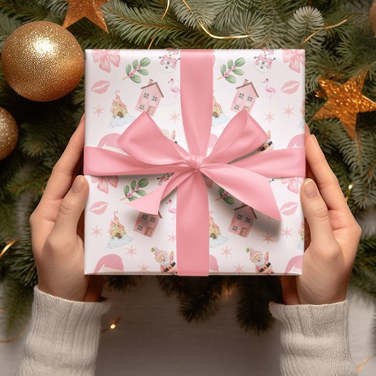 Roze en Groene Kerst Vakantie Verpakking Papier Inpakpapier Vel