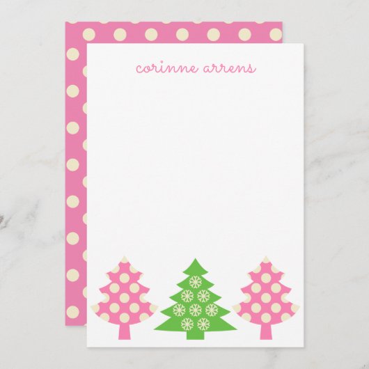 Roze en groene kerstbomen bedankkaart (Voorkant / Achterkant)