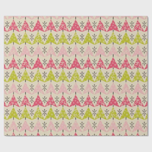 Roze en groene kerstbomen cadeaupapier (Vlak)