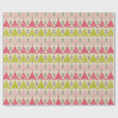 Roze en groene kerstbomen cadeaupapier (Vlak)