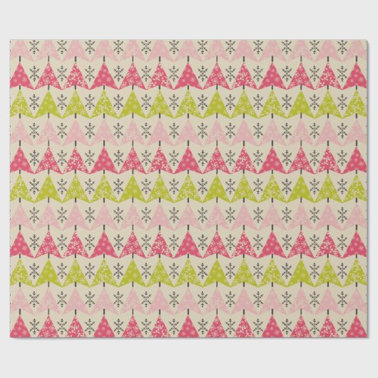 Roze en groene kerstbomen cadeaupapier (Vlak)