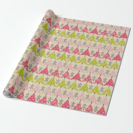 Roze en groene kerstbomen cadeaupapier