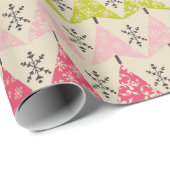 Roze en groene kerstbomen cadeaupapier (Rol Hoek)