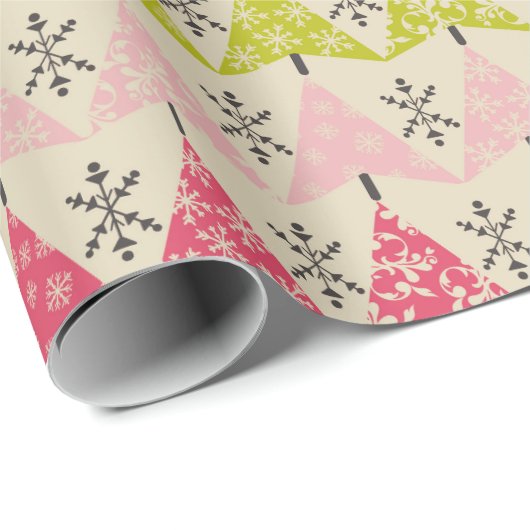 Roze en groene kerstbomen cadeaupapier (Rol Hoek)