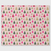 Roze en groene kerstbomen cadeaupapier (Vlak)