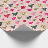 Roze en groene kerstbomen cadeaupapier (Hoek)