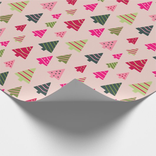 Roze en groene kerstbomen cadeaupapier (Hoek)