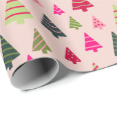 Roze en groene kerstbomen cadeaupapier (Rol Hoek)