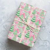 Roze en groene kerstbomen cadeaupapier