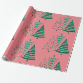 Roze en groene kerstbomen cadeaupapier (Uitgerold)