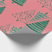 Roze en groene kerstbomen cadeaupapier (Hoek)