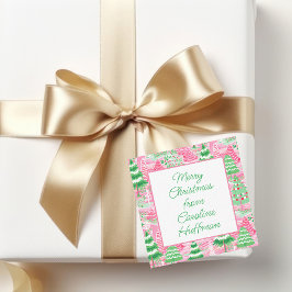 Roze en groene kerstbomen Gift Enclosure Notitiekaartje