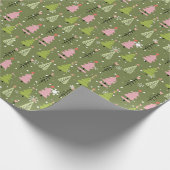 Roze en Groene Kerstbomen Groene Kerstmis Cadeaupapier (Hoek)