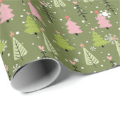 Roze en Groene Kerstbomen Groene Kerstmis Cadeaupapier (Rol Hoek)