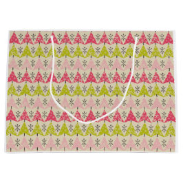 Roze en groene kerstbomen groot cadeauzakje