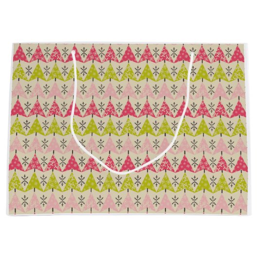 Roze en groene kerstbomen groot cadeauzakje (Voorkant)