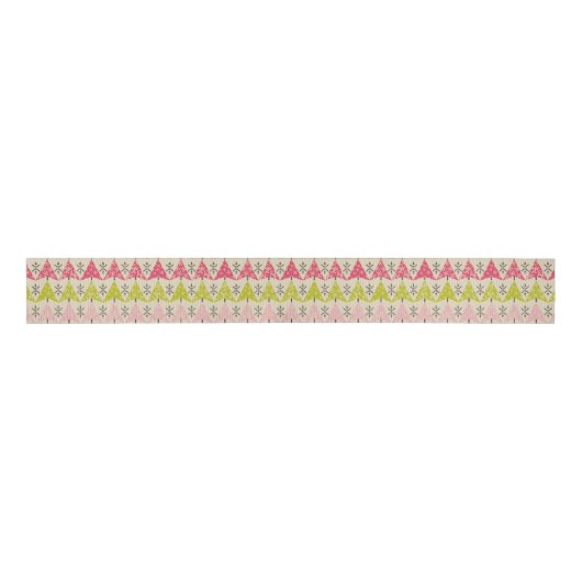 Roze en groene kerstbomen grosgrain lint (Voorkant)