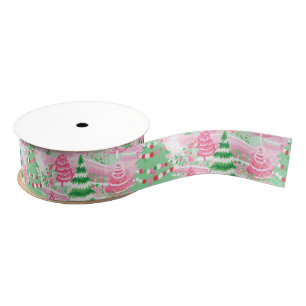 Roze en groene kerstbomen grosgrain lint