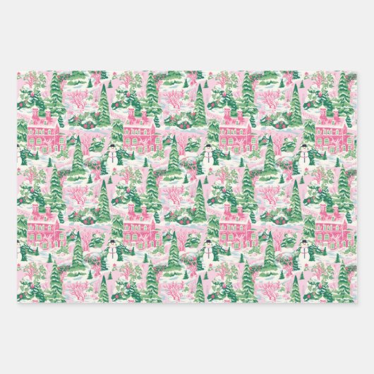 Roze en groene kerstbomen inpakpapier vel (Voorkant 3)