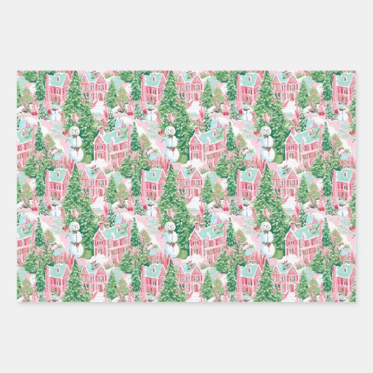 Roze en groene kerstbomen inpakpapier vel (Voorkant 2)