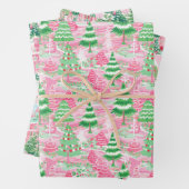 Roze en groene kerstbomen inpakpapier vel (In situ)