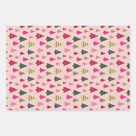 Roze en groene kerstbomen inpakpapier vel (Voorkant 2)