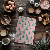 Roze en groene kerstbomen keukenhanddoek