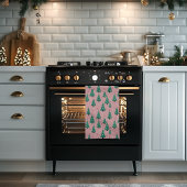 Roze en groene kerstbomen keukenhanddoek