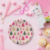 Roze en groene kerstbomen papieren bordje (Feest)